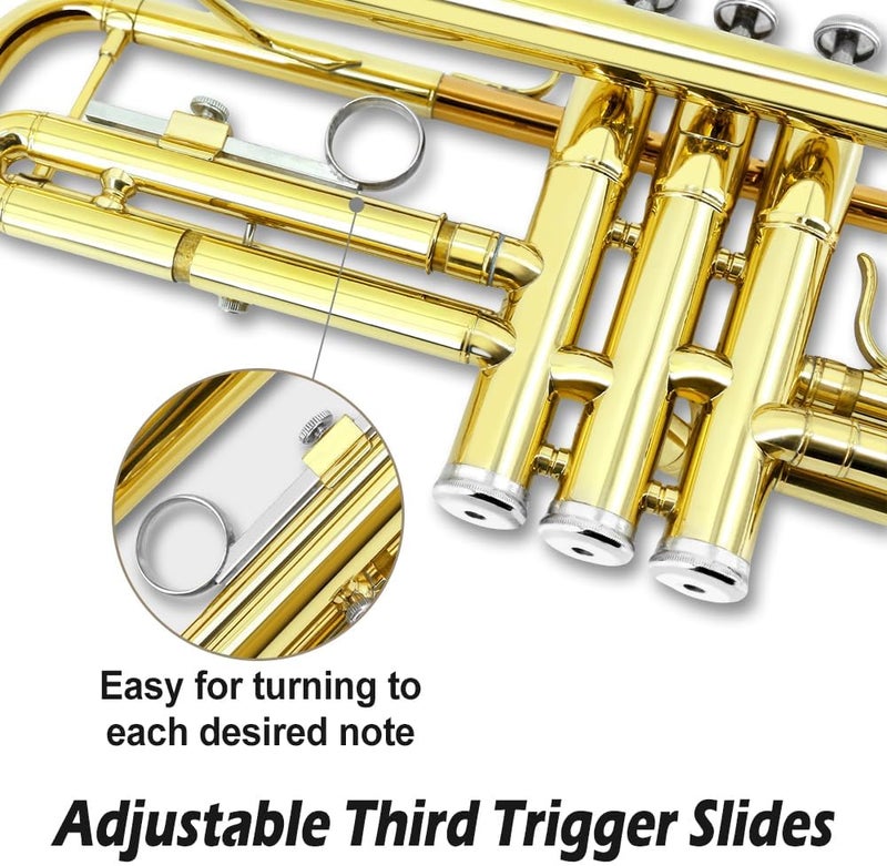 YoungMonic Bb Standard Trumpet Set for Beginners or students trumpet instrument with Carrying Hard Case 7C Mouthpiece Cleaning Cloth Gloves - Image 5